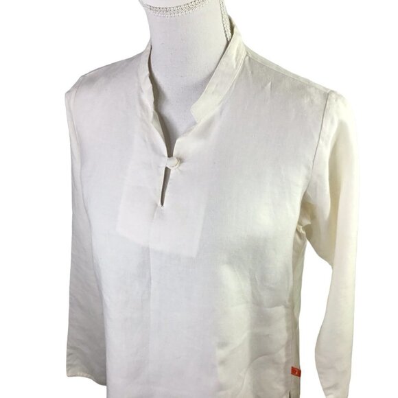 Maya Organic Linen Top Blouse Shirt Long Sleeve Quality Natural Ivory Size Large - Picture 4 of 11
